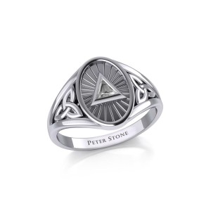 Trinity Knot Ring with Inlaid White Cubic Zirconia Recovery Symbol