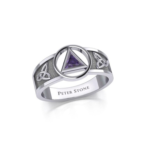 Trinity Knot Ring with Inlaid Amethyst Recovery Symbol