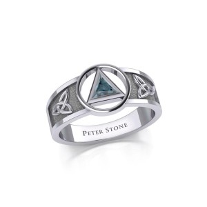 Trinity Knot Ring with Inlaid Blue Topaz Recovery Symbol