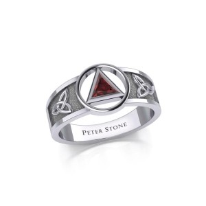 Trinity Knot Ring with Inlaid Garnet Recovery Symbol