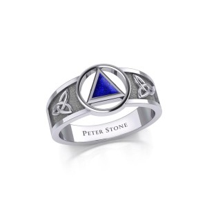 Trinity Knot Ring with Inlaid Lapis Recovery Symbol