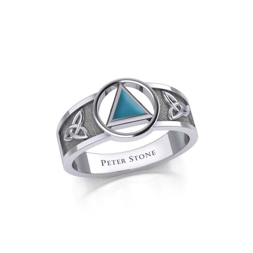 Trinity Knot Ring with Inlaid Turquoise Recovery Symbol