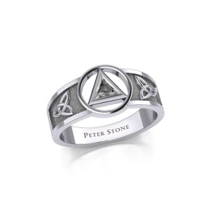 Trinity Knot Ring with Inlaid White Cubic Zirconia Recovery Symbol