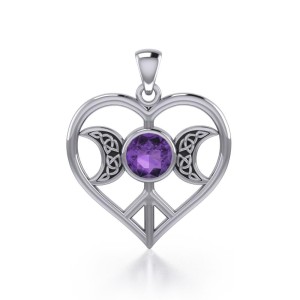 Triple Goddess Love Peace Pendant with Amethyst