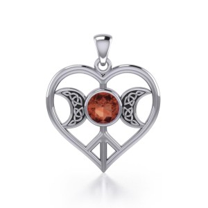 Triple Goddess Love Peace Pendant with Garnet