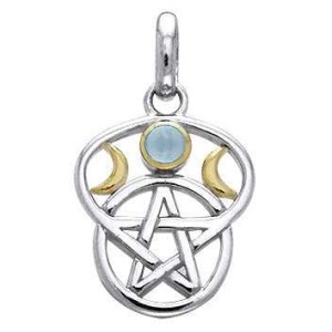 Triple Moon Pentacle Pendant with Gemstone