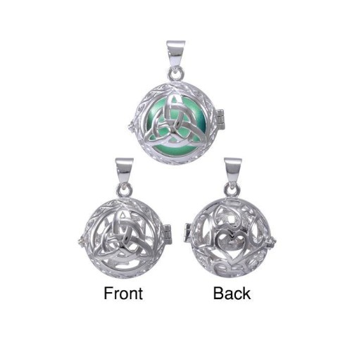 Triquetra Harmony Globe Pendant with Green Bola Ball