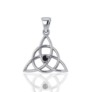 Triquetra Silver Black Onyx Gemstone Pendant