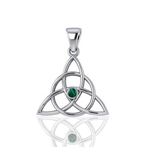 Triquetra Silver Malachite Gemstone Pendant