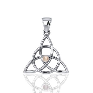 Triquetra Silver Pink Shell Gemstone Pendant