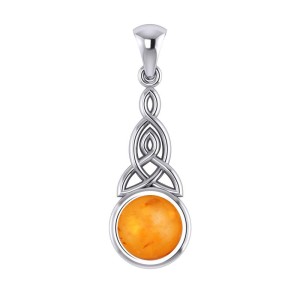 Triquetra Silver Pendant with Amber Gemstone