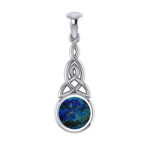 Triquetra Silver Pendant with Azurite Gemstone