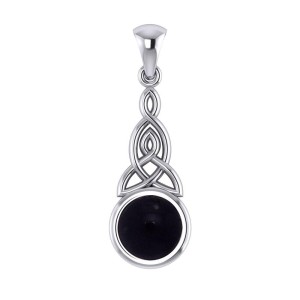 Triquetra Silver Pendant with Black Onyx Gemstone