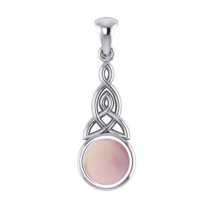 Triquetra Silver Pendant with Pink Shell Gemstone