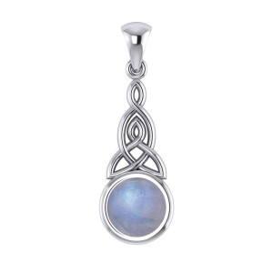 Triquetra Silver Pendant with Rainbow Moonstone Gemstone