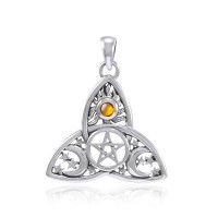 Triquetra Sun Moon & Stars with Amber Pendant