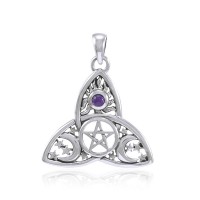 Triquetra Sun Moon & Stars with Amethyst Pendant