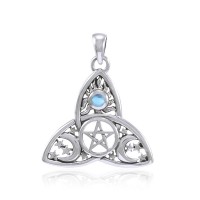 Triquetra Sun Moon & Stars with Blue Topaz Pendant