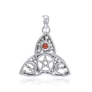 Triquetra Sun Moon & Stars with Garnet Pendant