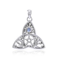 Triquetra Sun Moon & Stars with Rainbow Moonstone Pendant
