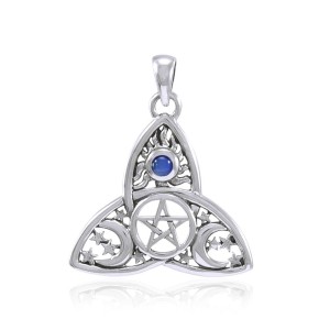 Triquetra Sun Moon & Stars with Sapphire Pendant