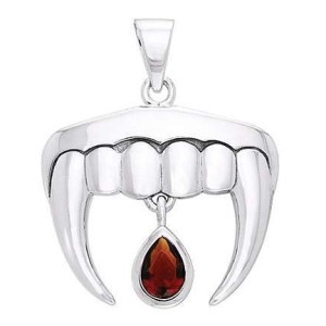 Vampire Teeth Sterling Silver Blood Drop Pendant