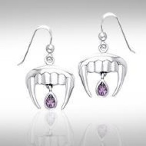 Vampire Teeth Sterling Silver Amethyst Blood Drop Earrings