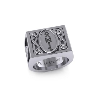 Viking God Odin Runic Mens Signet Ring