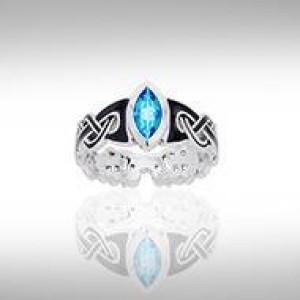 Viking Mammen Weave Ring with Blue Topaz Gem 