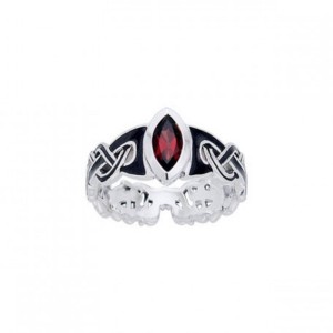 Viking Mammen Weave Ring with Garnet Gem 