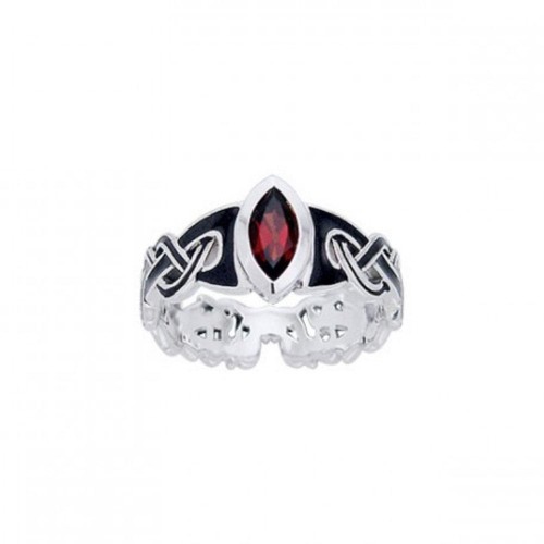 Viking Mammen Weave Ring with Garnet Gem 