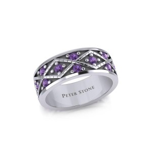 Weave Design Band Ring with Amethysts