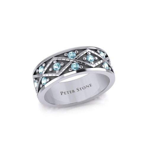 Weave Design Band Ring with Blue Topaz Gemstones