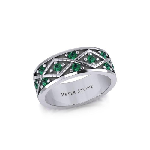 Weave Design Band Ring with Emeralds