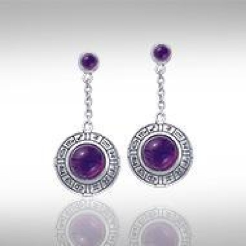 Wheel of the Year Silver Earrings with Amethyst