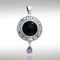 Wheel of the Year Silver Pendant with Amethyst