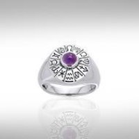 Wheel of the Year Silver Ring with Amethyst
