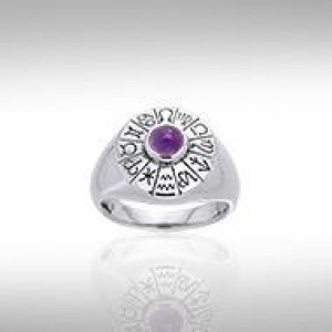 Wheel of the Year Silver Ring with Amethyst