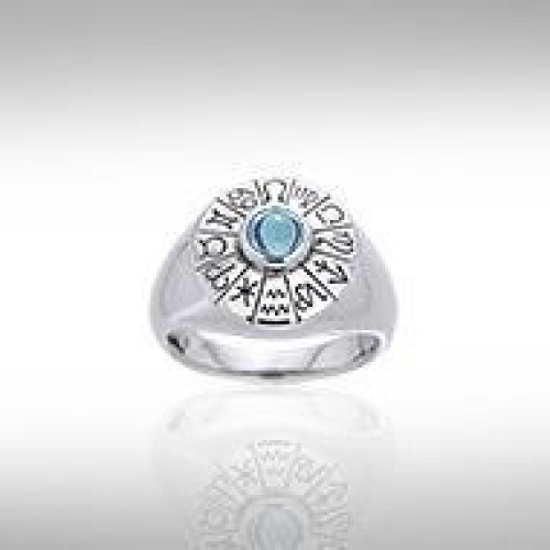 Wheel of the Year Silver Ring with Blue Topaz