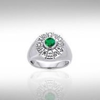 Wheel of the Year Silver Ring with Emerald
