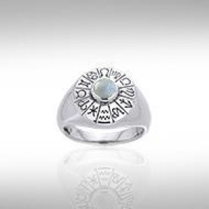 Wheel of the Year Silver Ring with Moonstone