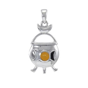 Witches Cauldron Silver & Amber Pendant