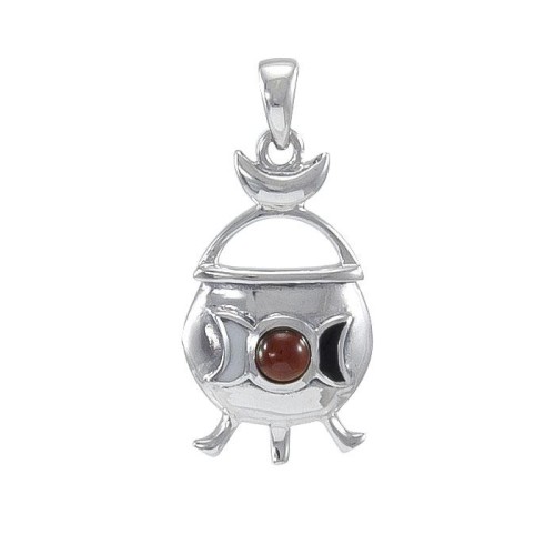 Witches Cauldron Silver & Garnet Pendant