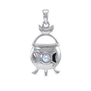 Witches Cauldron Silver & Rainbow Moonstone Pendant