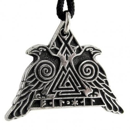 Valknut Raven Warrior Odin Huginn and Muninn Pewter Necklace