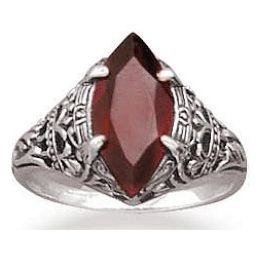 Garnet Antiqued Sterling Silver Ring