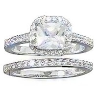 Square Double Band Sterling Silver Wedding Ring Set