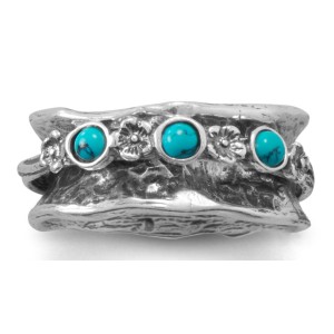 Hammered Silver Spinner Ring with Turquoise