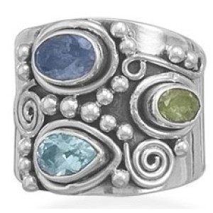 Ornate Multistone Sterling Silver Ring