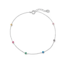 Multi-Color Beaded Anklet in Sterling Silver